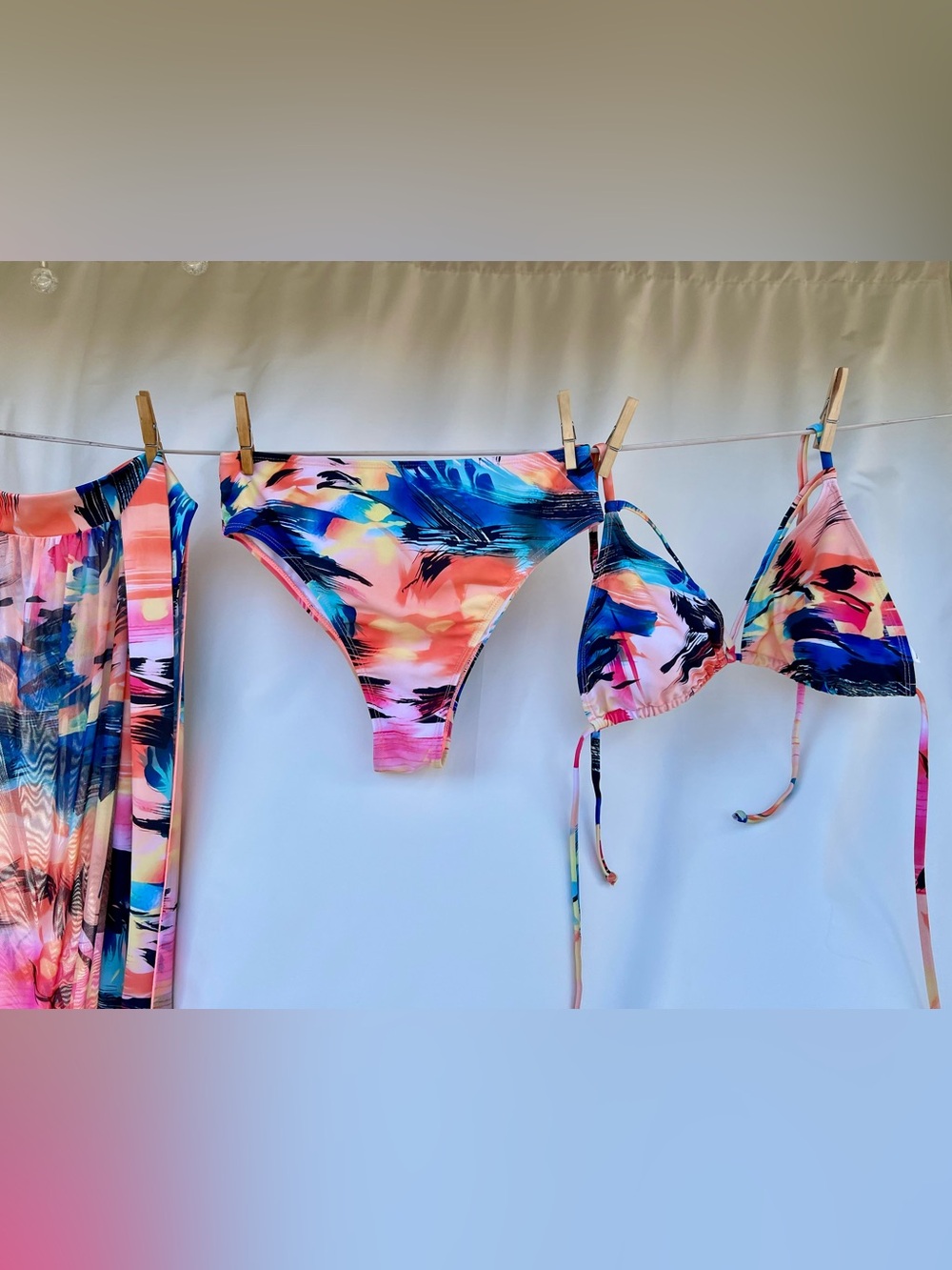 Vibrant Tropical Print Bikini Set with Cover-Up Skirt - Picture 2 of 13